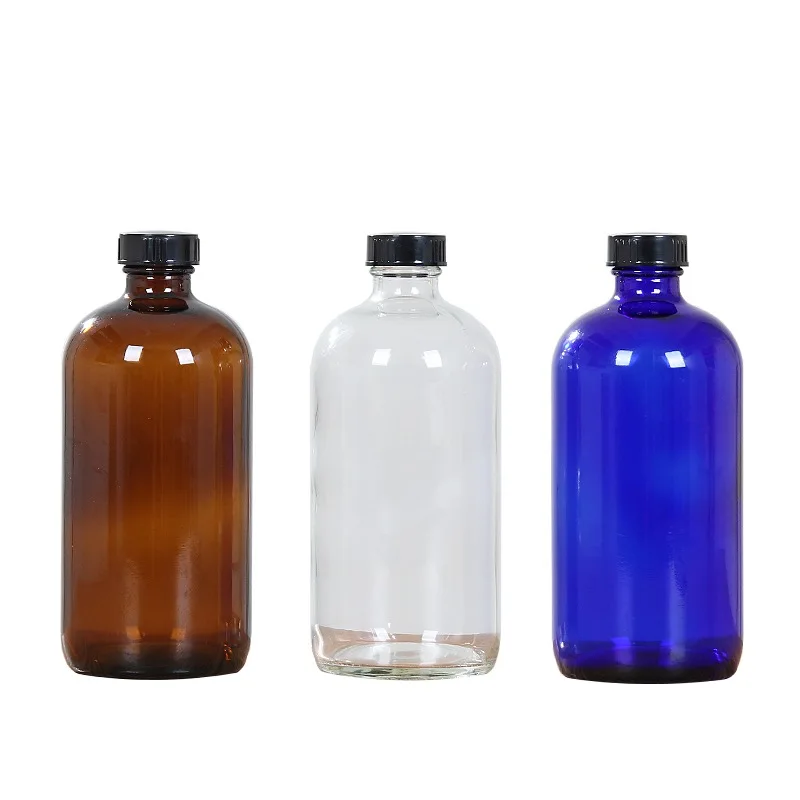 Empty 250ml 500ml perfume lotion detergent amber clear blue glass bottle dispenser boston glass bottle with spray pumb screw cap