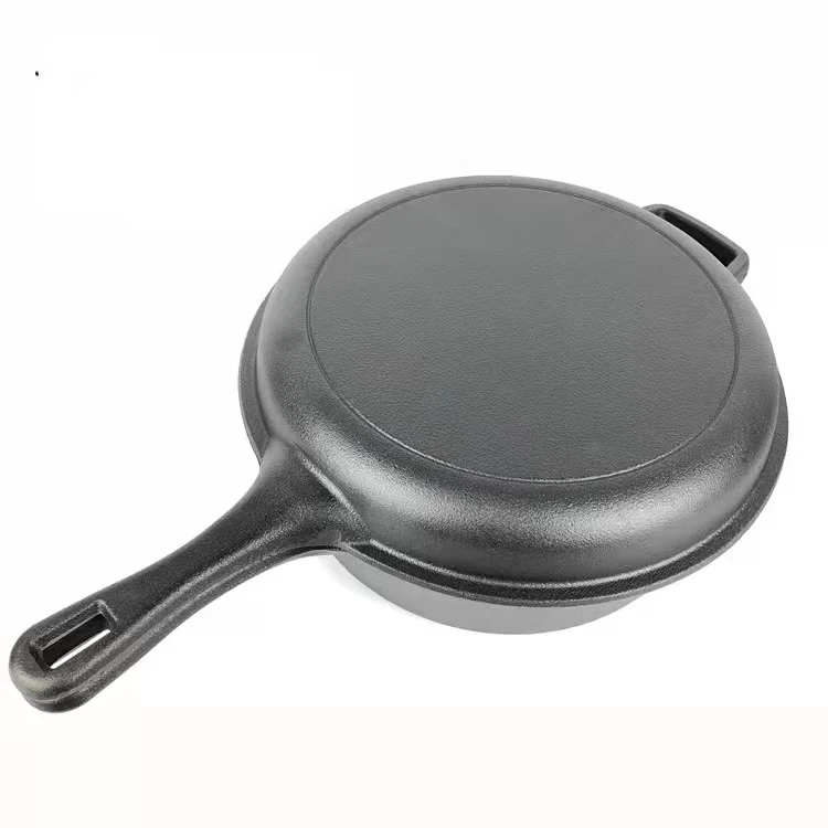 Cast iron outdoor cookware set 2 in 1 double usage camp pot with grill pan as lid oil preseasoned cook set customize available