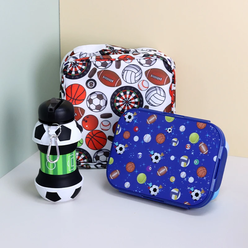 Bpa-Free Odm Custom Logo 2 Compartment Leakproof Durable Silicone Bento Lunch Box For Kids With Silicone Water Bottle