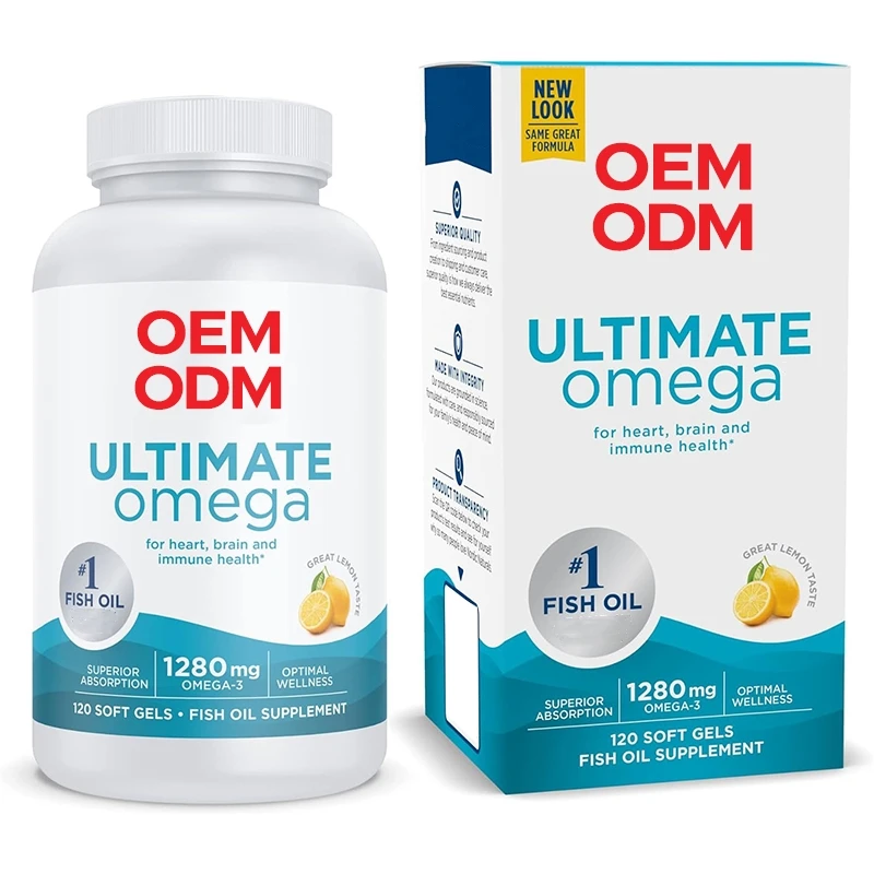 Omega Lemon Flavor 120 Soft Gels 1280 mg Omega-3 Fish Oil Supplement with EPA & DHA Promotes Brain & Heart Health