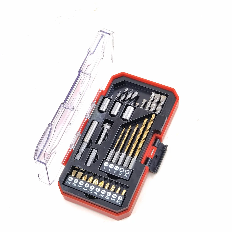 Customized Drills Bits Set HSS Twist Drill Bit Set with Small transparents Covered plastic box packaging