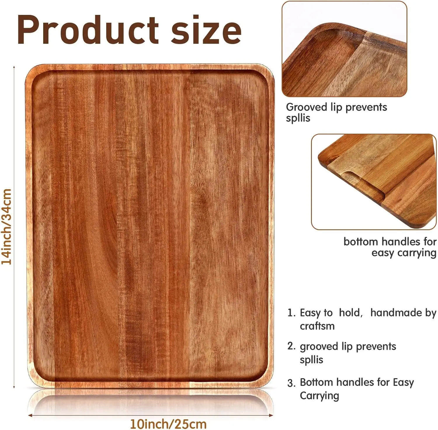 5 Pack Solid Acacia Wood Serving Trays Rectangular Wooden Serving Board for Food Appetizer Charcuterie Cheese Plates