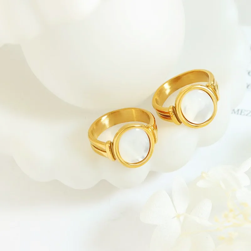 Модное белое кольцо из нержавеющей стали 18K позолоченное простое классическое тяжелое свадебное украшение подарок модный стиль