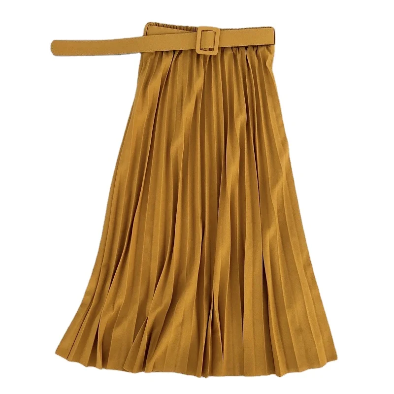 Wholesale Women Polyester Multicolor Pleated Long Dresses and Skirts with Belt