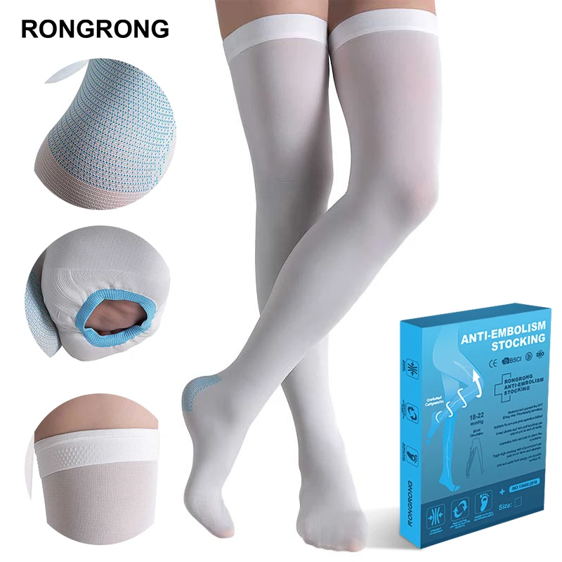 Custom Logo Anti Embolism Compression Socks for Women Over Knee Thigh High Unisex 15-20 mmHg Antithrombosis Socks