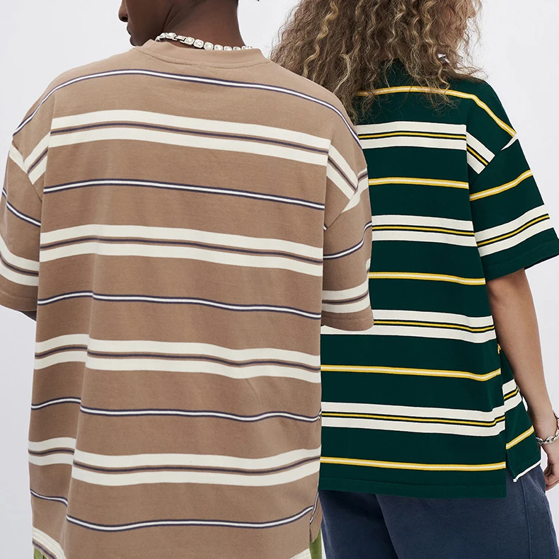 High quality color matching elastic short-sleeved striped color contrast casual tee cotton mens custom logo unisex basic t-shirt