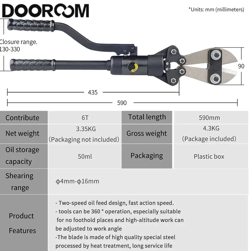 DOOROOM 4-16mm Olecranon Bolt Cutters Shear Locking Steel Wire Large Pliers Vigorously Destroy Steel Hydraulic Shearing Pliers
