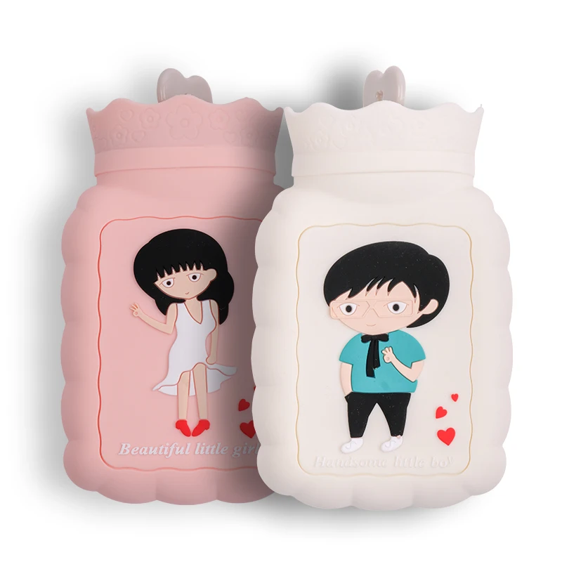 Silicone Hot Water Bottle Hot Water Bag Knit Cover Microwave Heating Bottle Hot & Cold Therapies