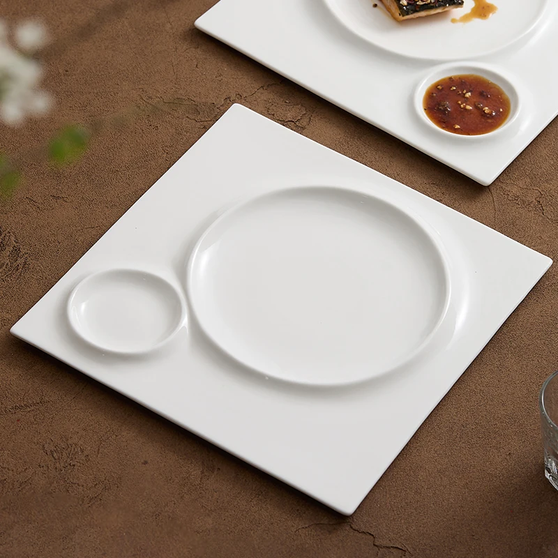 Shrimp plate with vinegar dish water dumpling plate White Chinese ceramic square plate hotel special dish