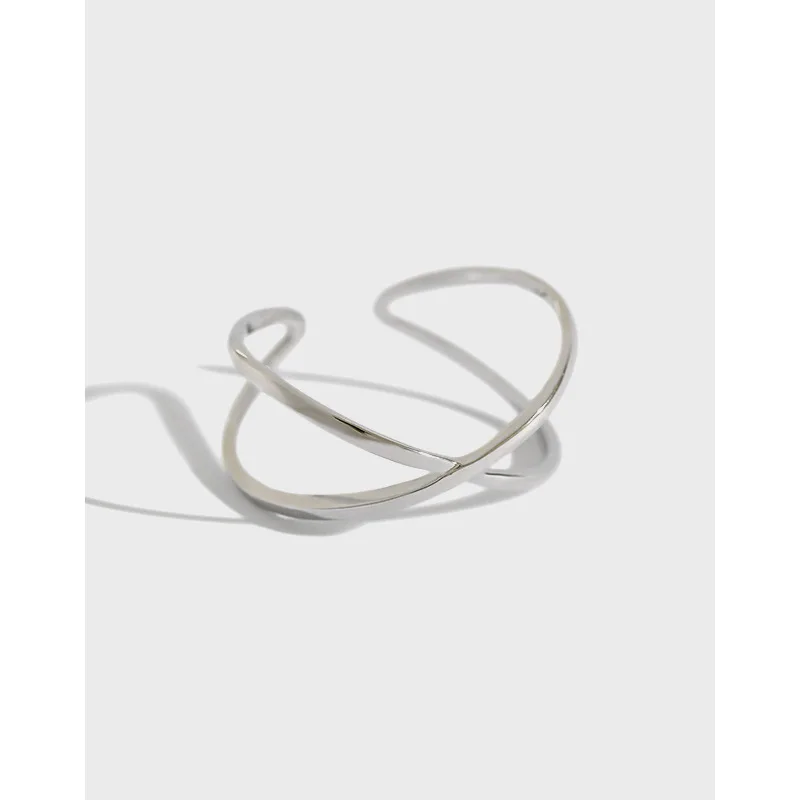 Trendy Simple platinum plated 925 sterling silver ring X cross style adjustable ring