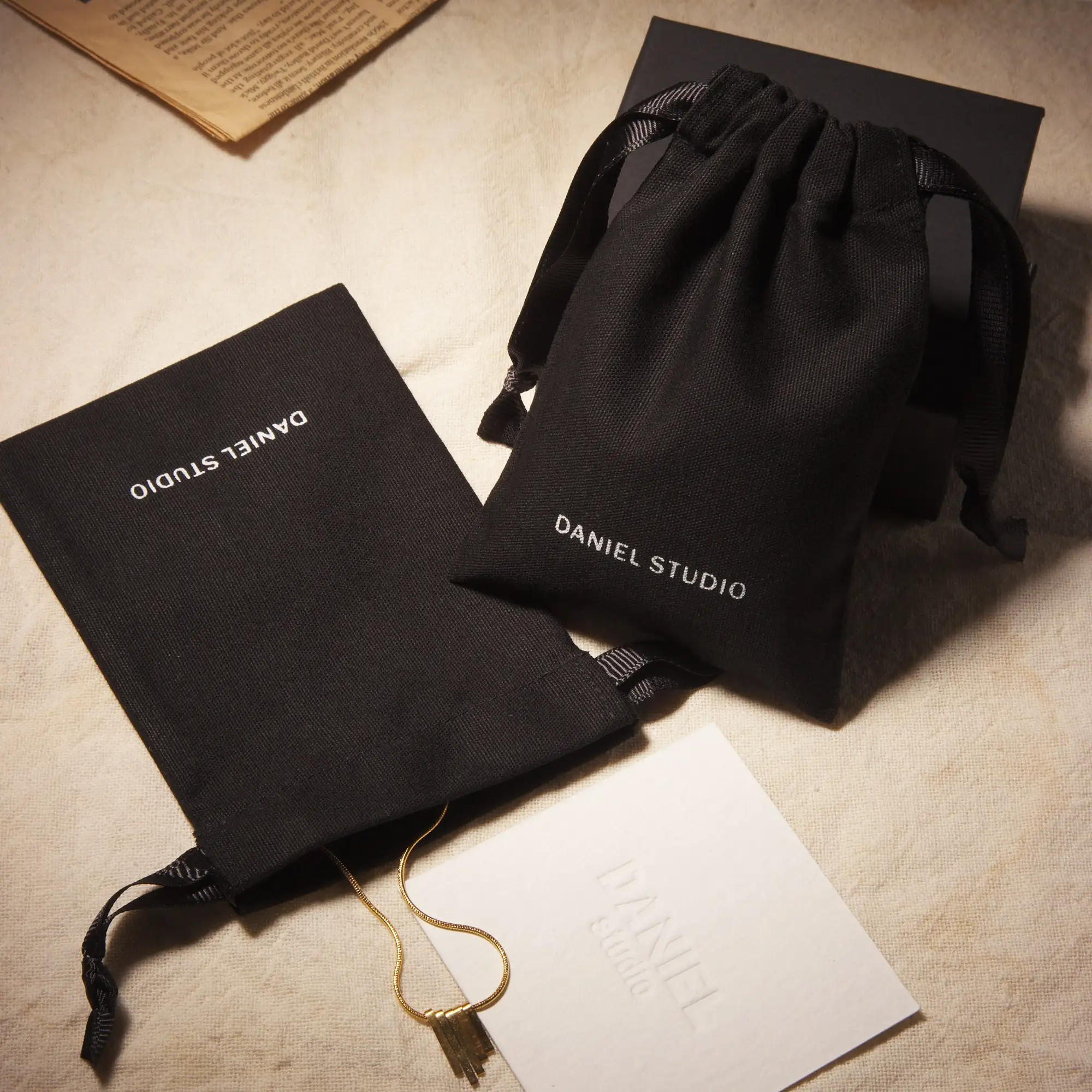 Custom personalized logo drawstring ribbon dusty pouch jewelry canvas cotton gift bag with ribbon