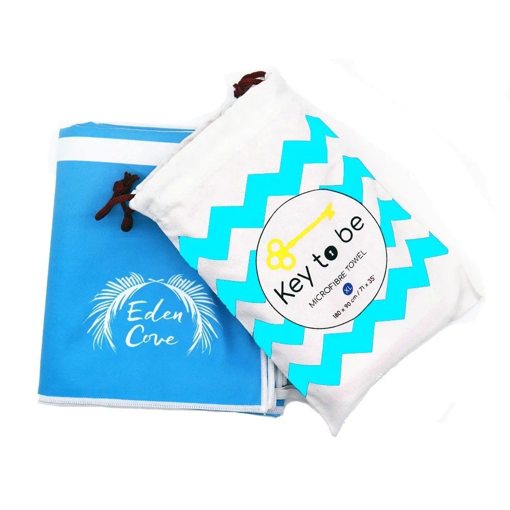 
Custom Digital Printing Microfiber Travel Sports Camping Bag Towel With Drawstring Bag 