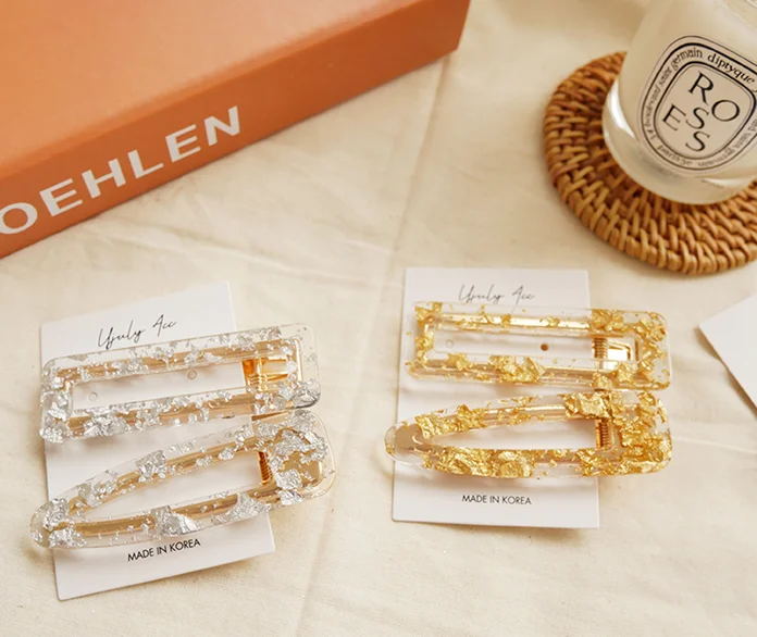 Fashion Hollow Pearl Elegant HAIR CLIPS Hair Accessories Golden Flakes Acetate Hair Clip FOR Girl