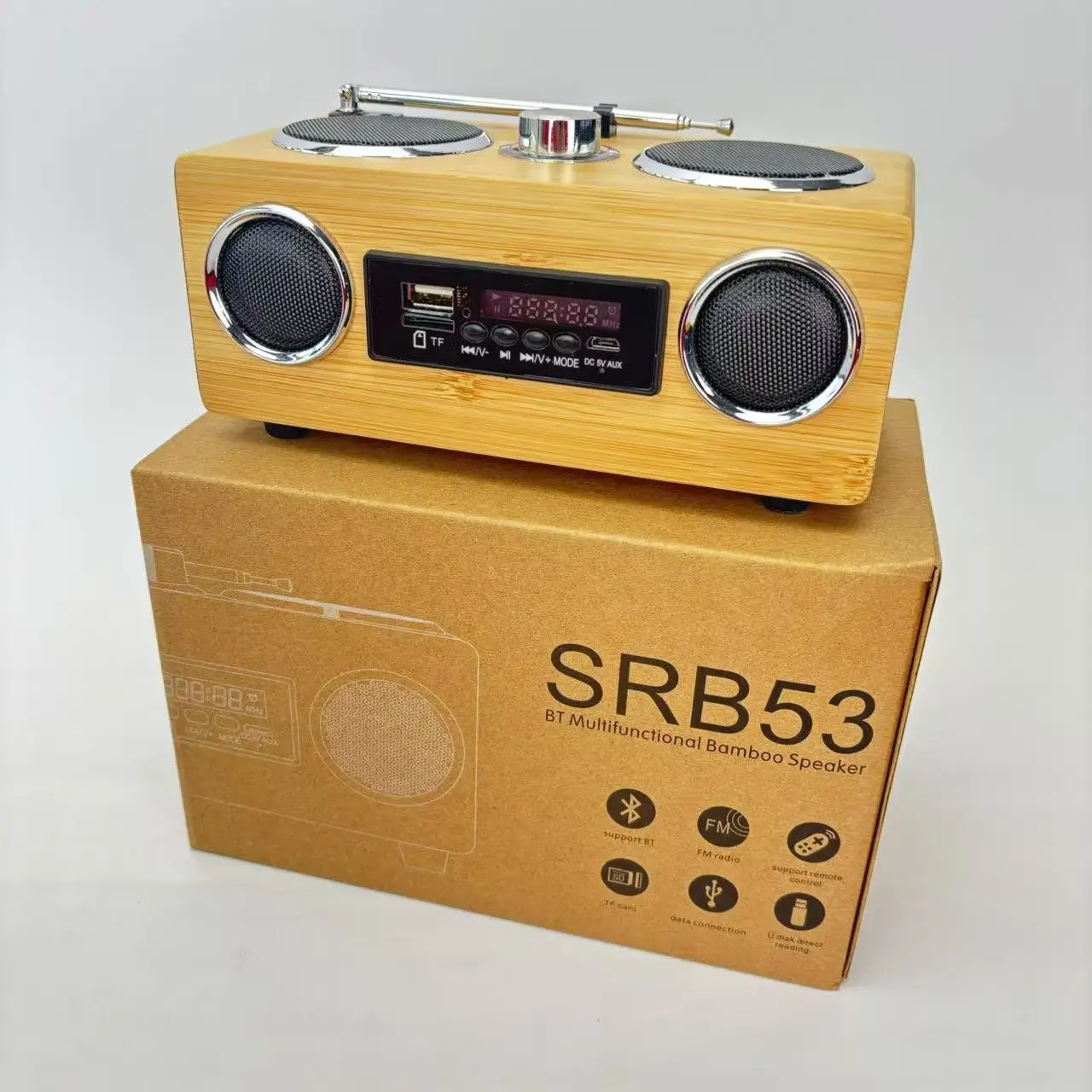 Custom Oem Mini Wood Bamboo Outdoor Fm Radio Speaker Rechargeable Bluetooth Bt Portable Wireless Loud Speaker Sound Music box