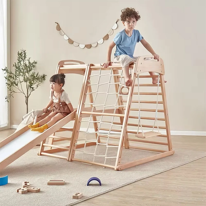 kids wooden climbing arch montessori triangle set indoor climbing frame wooden climber kid play set
