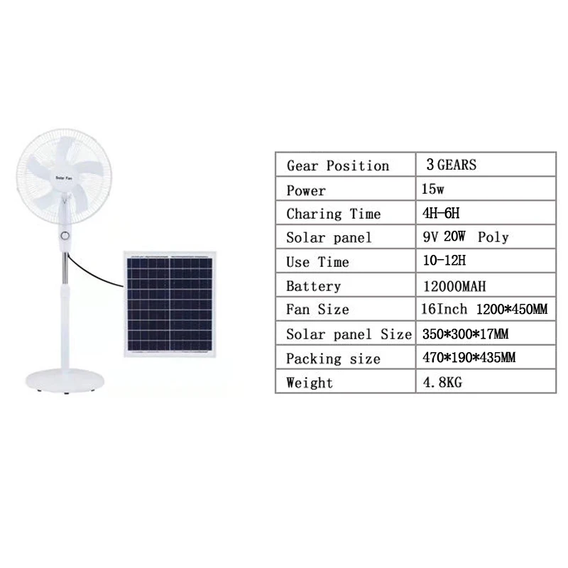 Rechargeable USB Solar Powered Fans Indoor Outdoor 16 Inch solar fan with Solar Panel and lithium battery