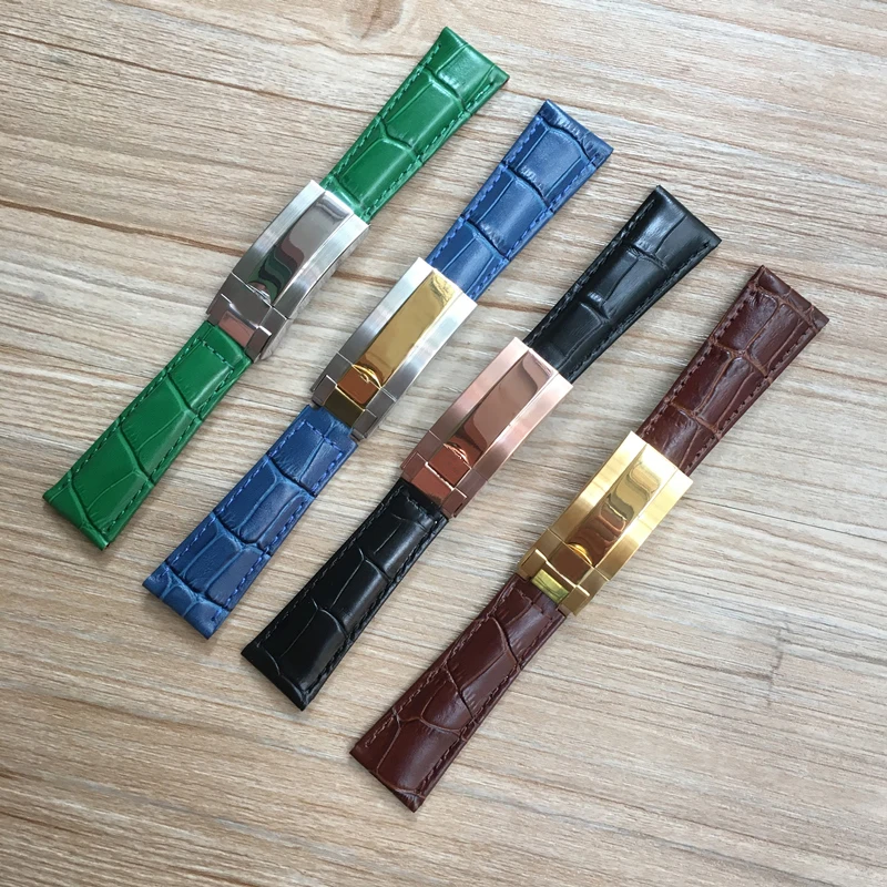 Wholesales Luxury Charm 20mm Crocodile Leather Durability Watch Strap For Rolex Daytona With Deployment Clasp