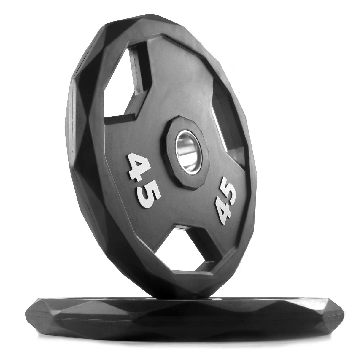 New Design Black Diamond Shape Customized Logo KG LB Weightlifting Three Handles Stainless Steel Hub Weight Plates