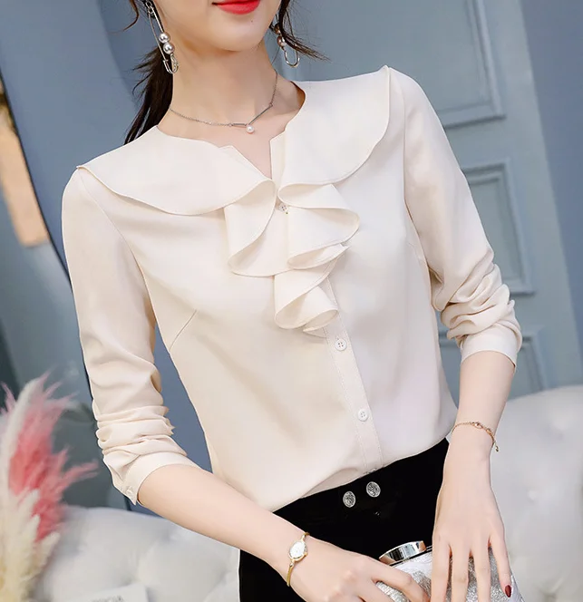 Ladies trend long sleeve tops elegant shirts womens fashion new blouse