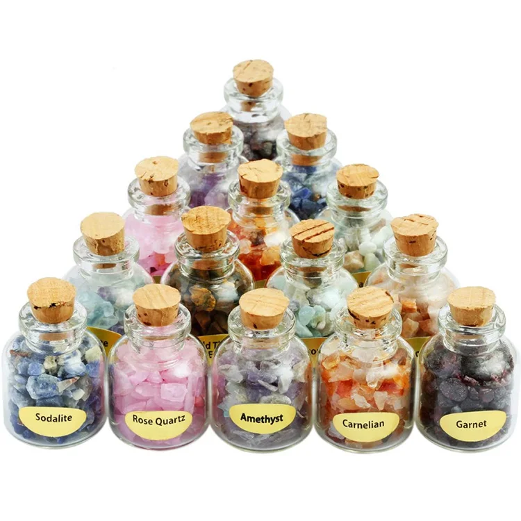 Natural Quartz Rock Crystals Gem Healing Stones Gravel Tumbled Stone in Glass Bottles