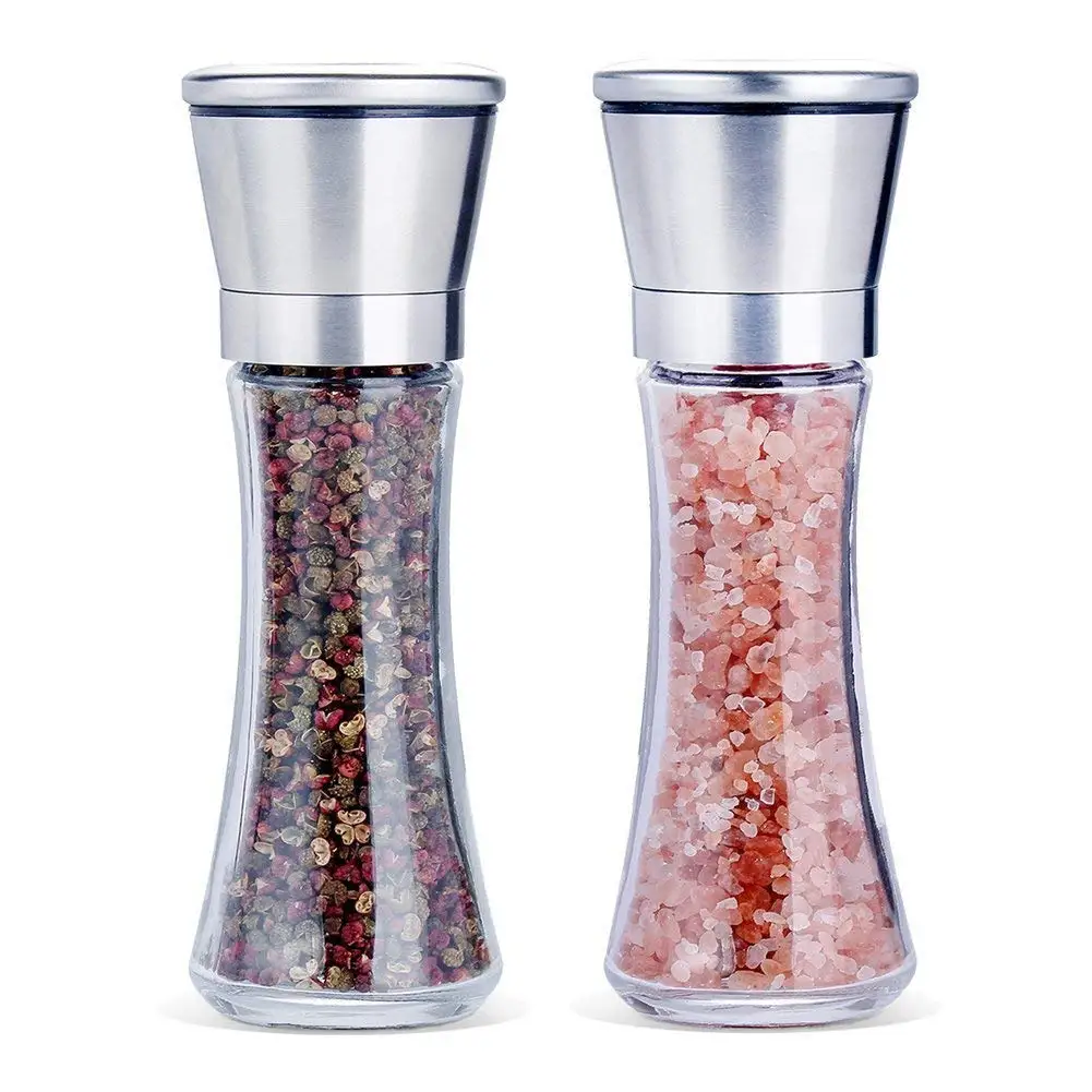 
Stainless Steel Tall Shaker Refillable Manual Salt and Black Pepper Grinder Mill with Adjustable Coarseness 