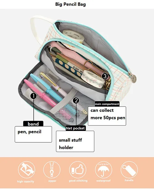 Вместительный цветной дорожный Чехол для ручек и карандашей на молнии