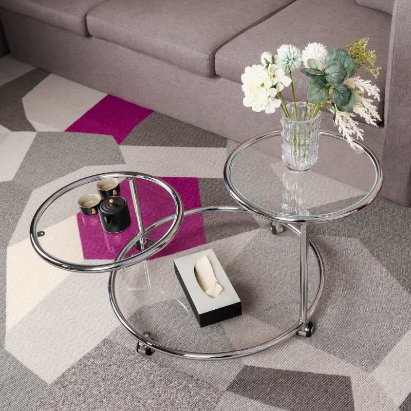 Luxury Living Room Beside Sofa Table Glass Top Rotating Folding Glass Side Table Modern Round Side Table