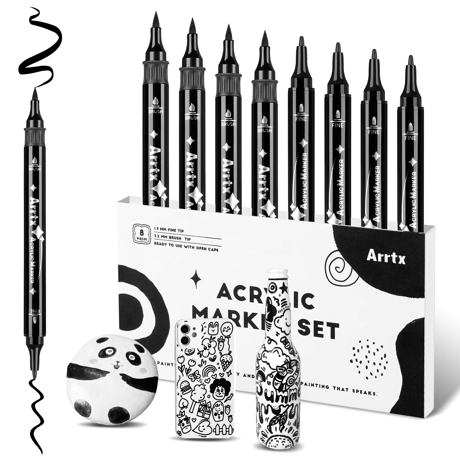 Набор AACM-03-8BK маркеров Arrtx с двойным наконечником
