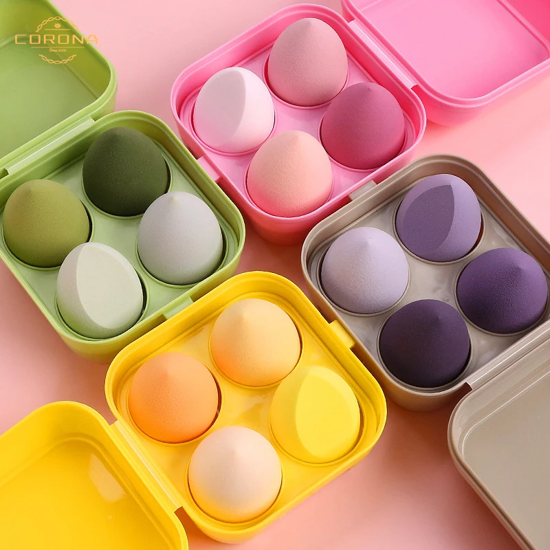4pcs diamond multi shape supersoft non latex cosmetic powder puff makeup sponge blender set with storage case