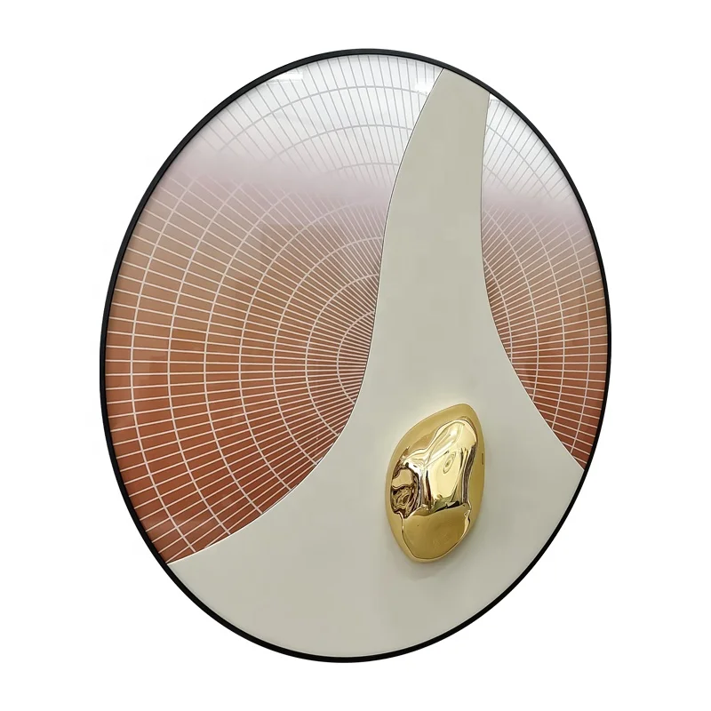 round decorative  frame metal sculpture wall hanging metal painting picture for hotel club Luxury modern living room