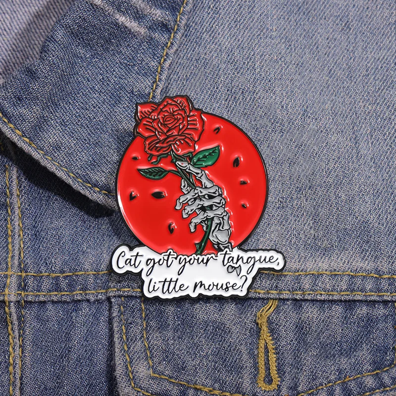 Rose Letter Enamel Pin Rose Flower Skeleton Cartoon Lapel Badge Brooches Halloween Punk Gothic Jewelry