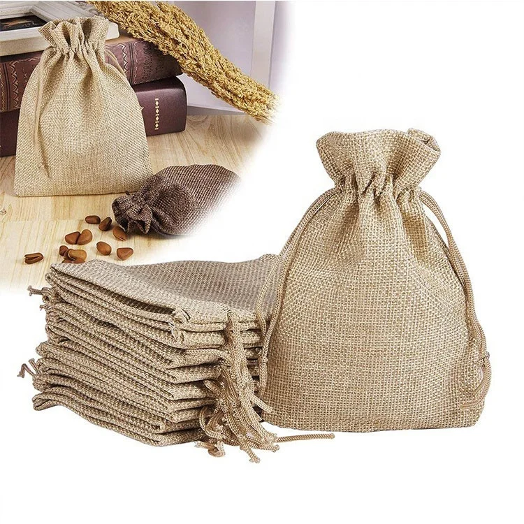 Wholesale portable reusable eco friendly small hemp jute drawstring bag