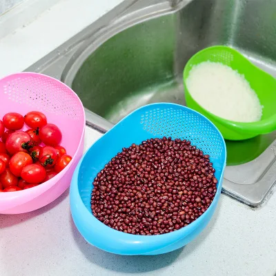 Food Grade Plastic Rice Beans Peas Washing Filter Strainer Green Pink Color Basket Sieve Drainer Cleaning Gadget