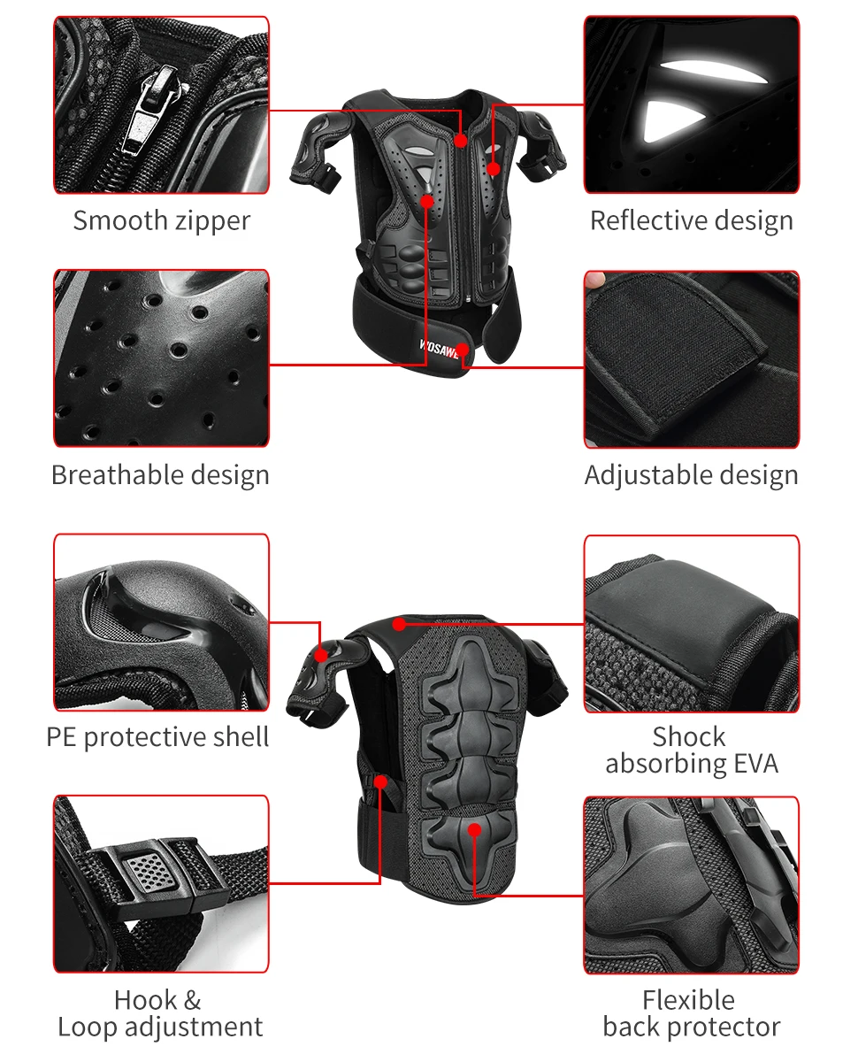WOSAWE Kids Motorcycle Armor Protective Gear Child Body Chest Spine Protector Cycling skating protection Jacket