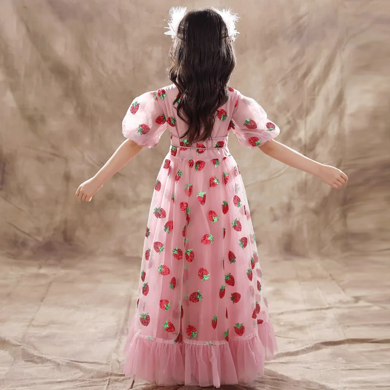 Summer Sequined Kids Gowns Party Dress For Kids Girl Communion Dress White Girls Performance Long Frock Prom Gown