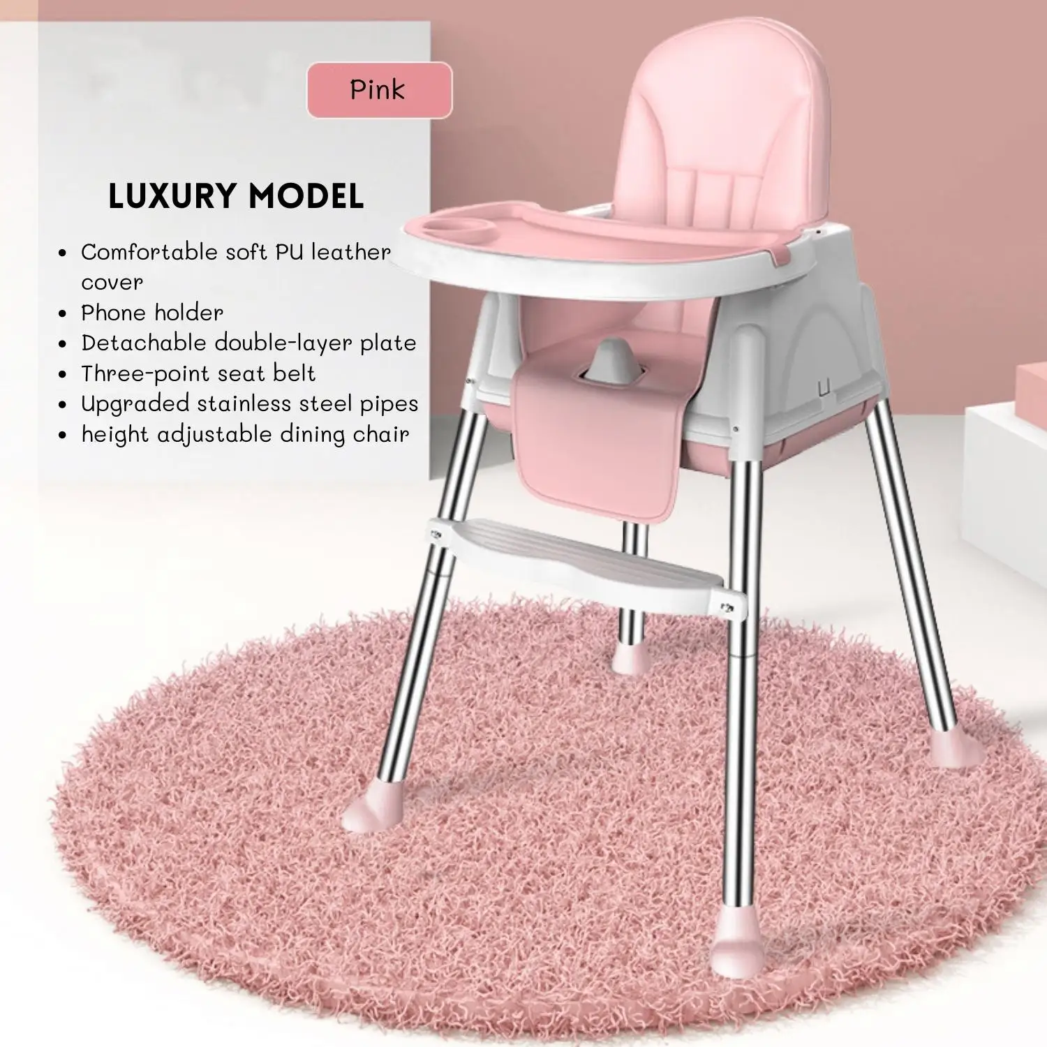 Baby  Dining Chair Soft Seat High Feeding Chair Upgrade With Wheel Portable Dining Table With Cushion Adjustable Child Feeding C