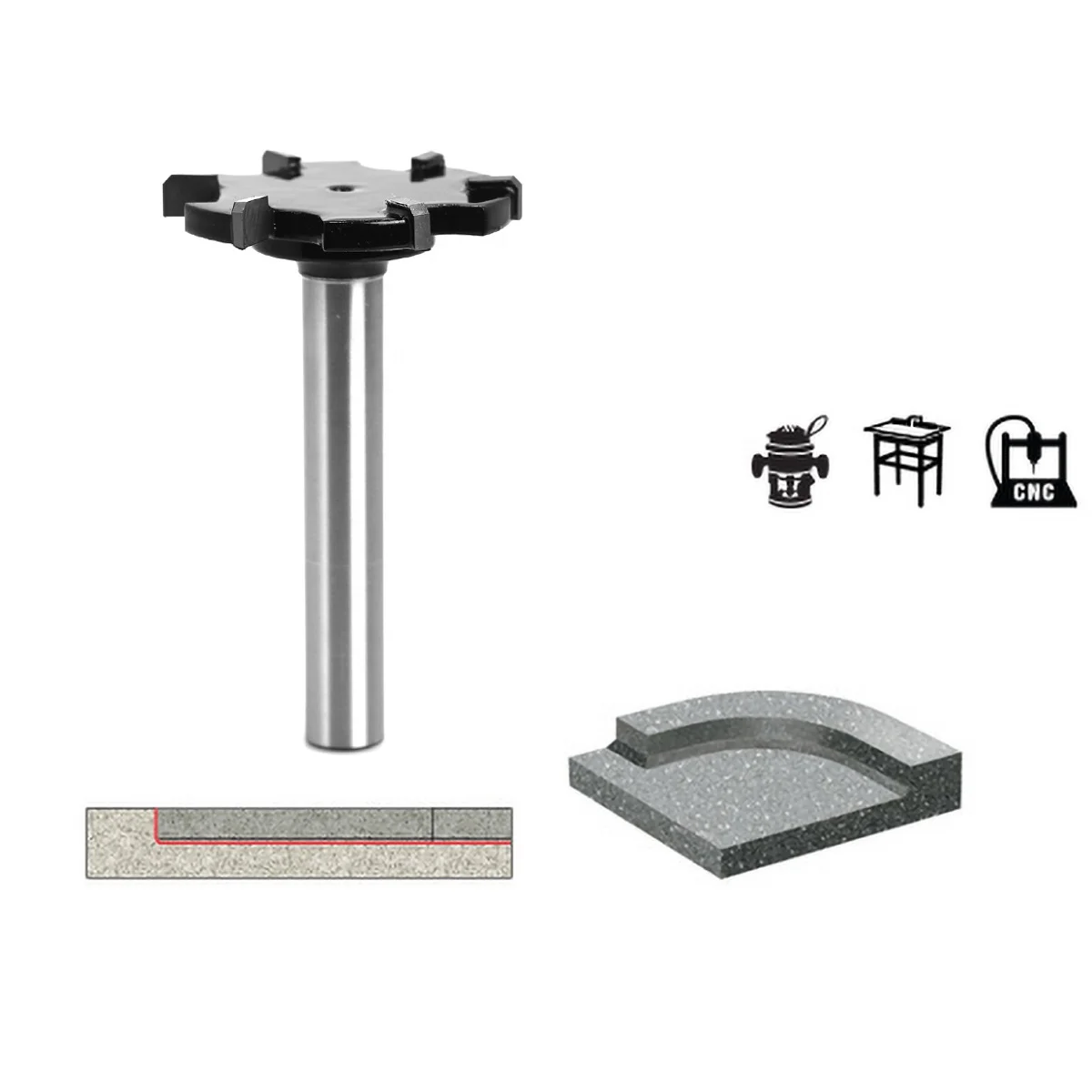 Spoilboard Surfacing Router Bits 12mm Shank,Planer Bits with Carbide Tipped 6 Flute, 52mm Cut Dia.Slab Flattening
