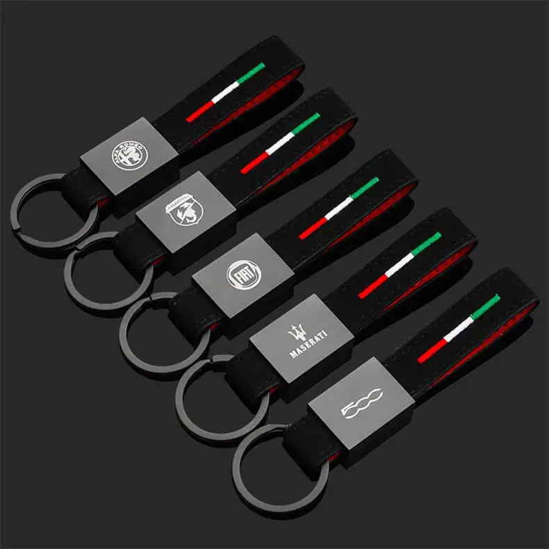 keychain Alpha Romeo Fiat Abbas Tricolor Embroidery Suede Car Logo Key Ring Pendant High-Grade Customized Logo