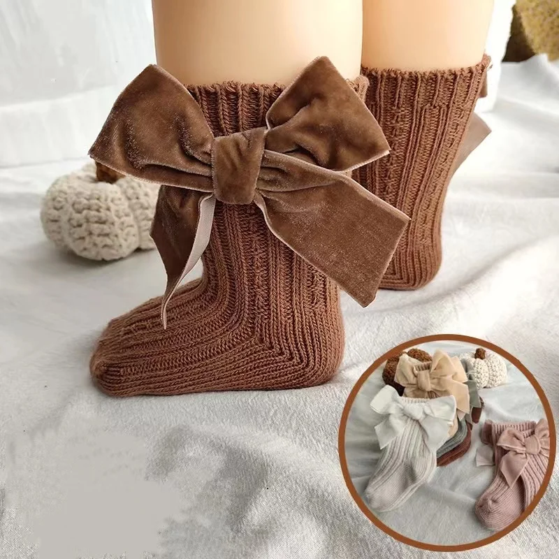 spanish socks baby socks with velvet bow winter  christmas novelty baby socks with velvet bow