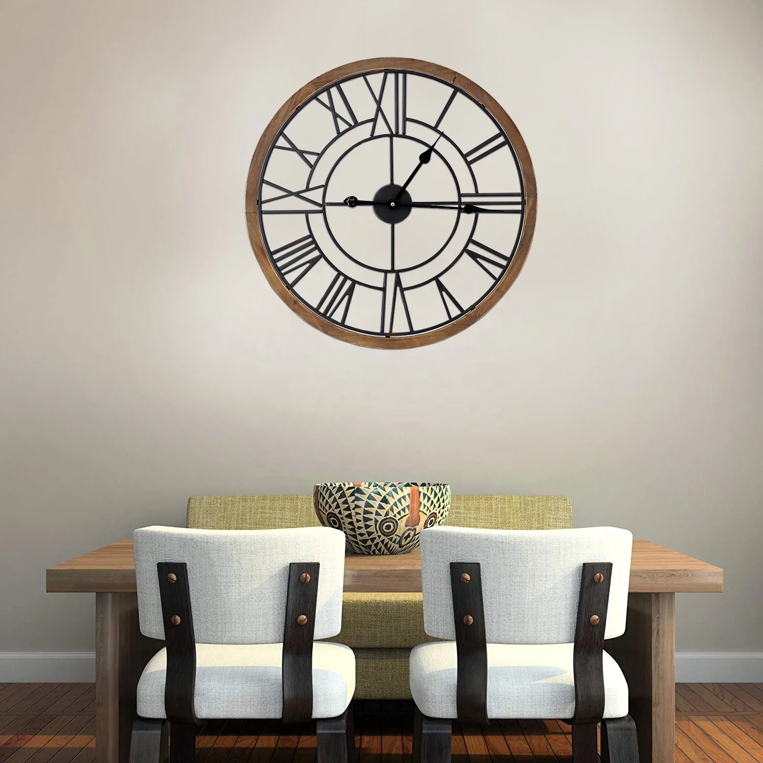 24 inch Large Roman Numeral Heavy Vintage Wood Frame Metal Wall Clocks for Living Room Decor Large Decorative Clock Oversized