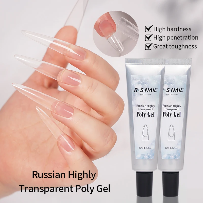 R S Nail Trending Product 30ml Clear Russian Highly Transparent Poly Gel Nail Strengthening Builder Extra Hardness Uv Gel