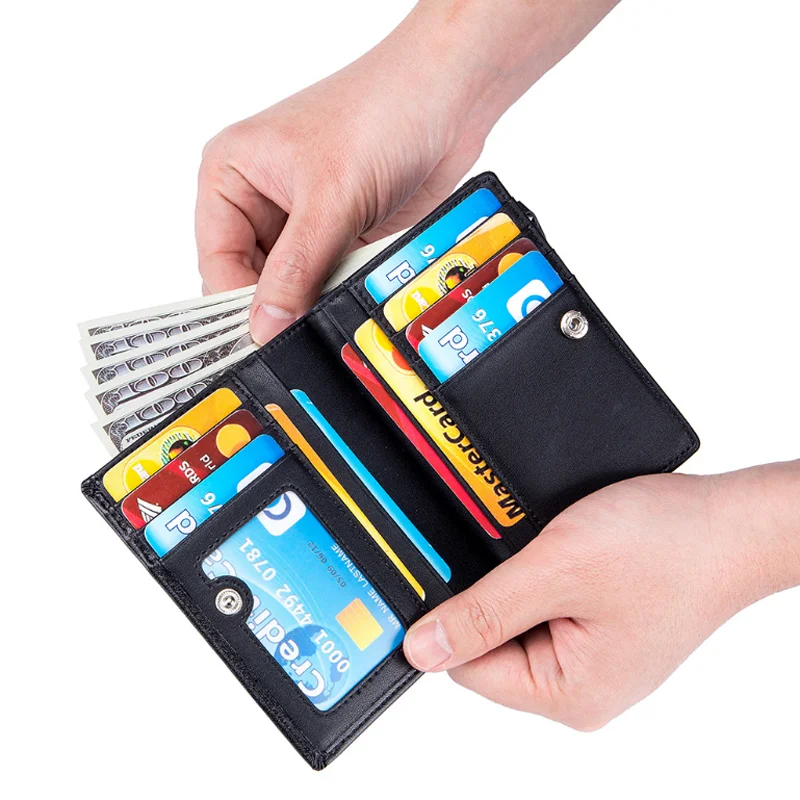 2024 wholesale custom logo genuine leather Men short wallet rfid card holder men wallets