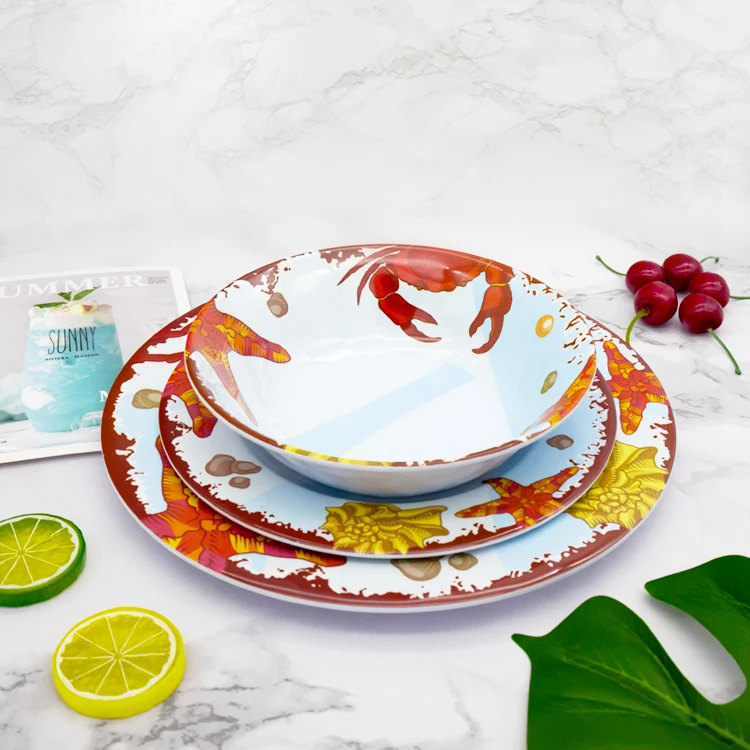 Custom Personalized Melamine Dinnerware Sea Crab Design Melamine Dinner Set Karachi Pakistan