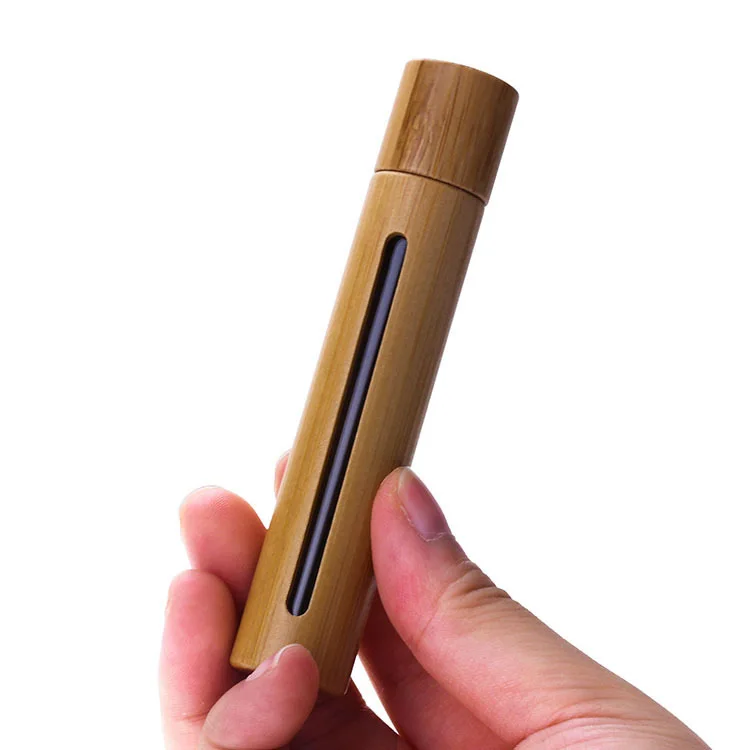 Custom Logo 10ml Bamboo Shell Glass Roll on Bottles for Essential Oils with Stainless Steel Roller Balls Rollerball Container