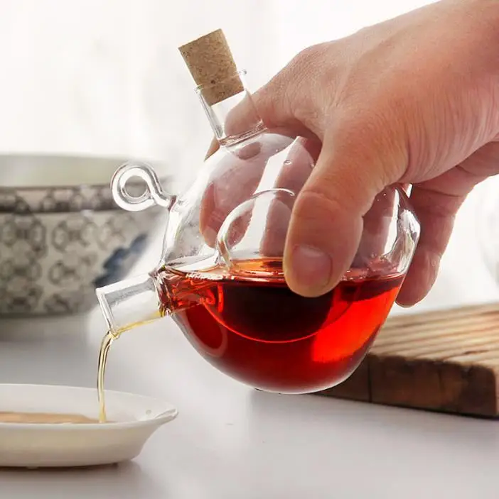 Domestic kitchen oil pot cooking oil dispenser glass bottle oil and glass vinegar bottles pot double pot 2-outlet