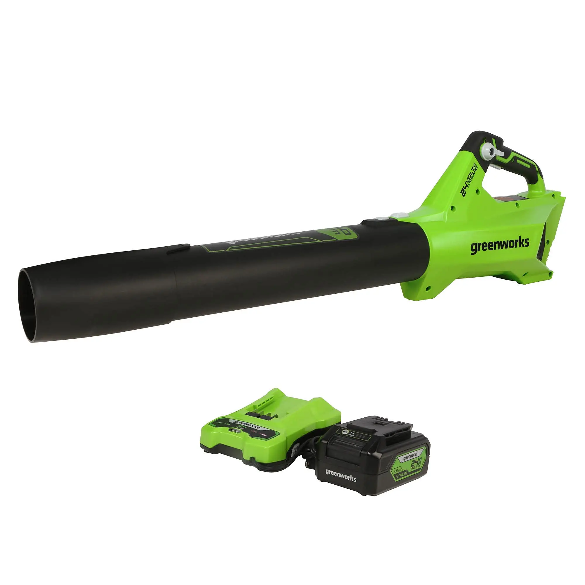 Greenworks 24V 110 MPH 450 CFM Brushless Cordless Axial Leaf Blower, 4.0Ah Battery and Charger Included
