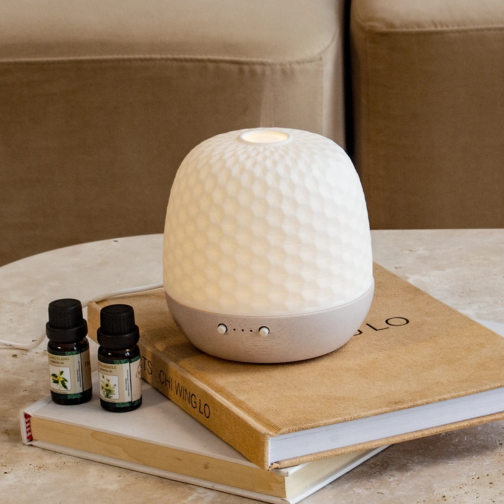 The High-Quality Ceramics Cover Solid Wood Ultrasonic Air Humidifier Aroma Machine Aromatherapy Essential Oil Diffuser