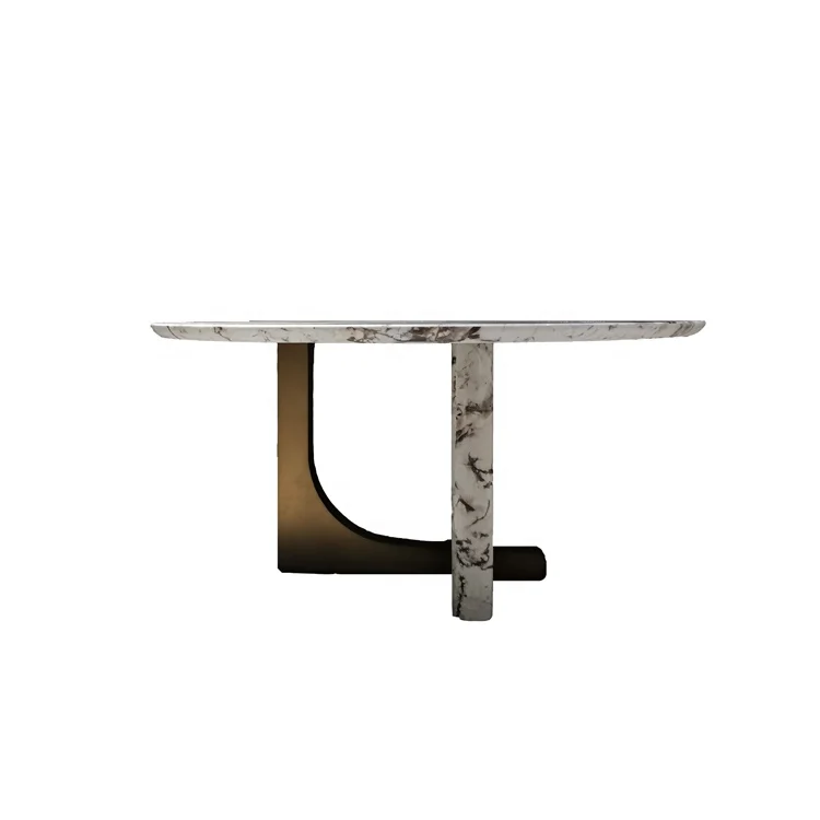 Italian modern home furniture dinning room table sets stainless steel marble round oval dining table