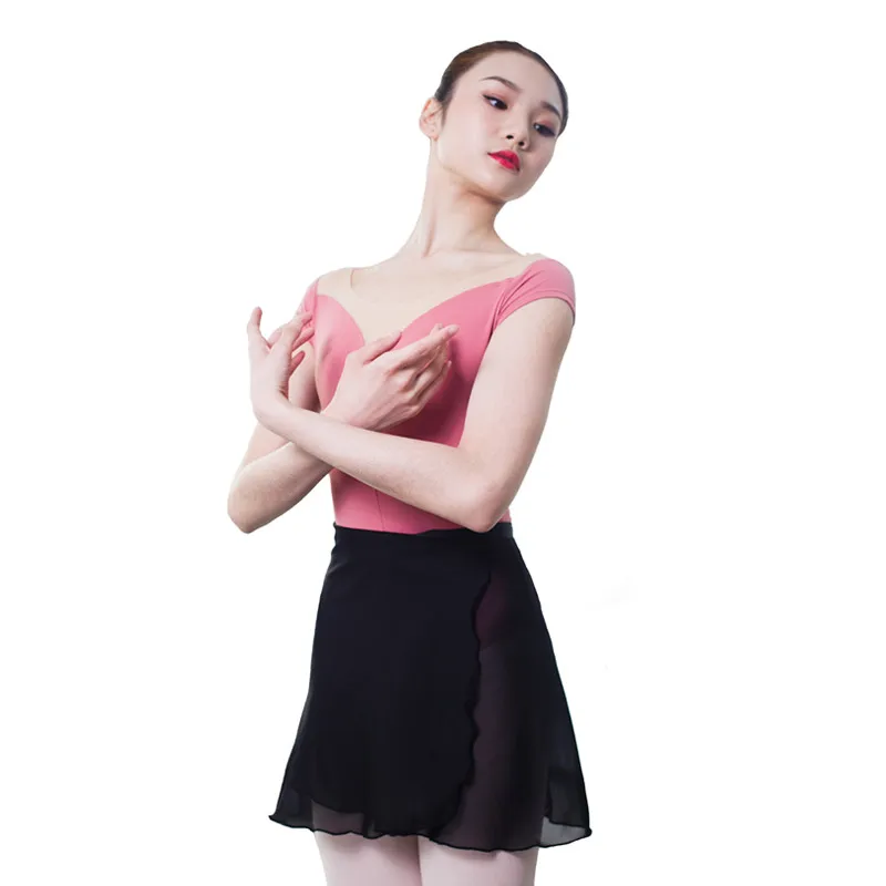 JW Lightweight Fabric Girls Black Chiffon Ballet Wrap Skirt for Adult
