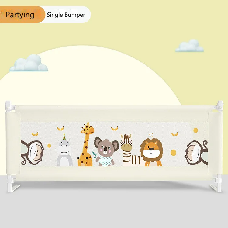 Bed Rails Extra Long Swing Down Baby Bed Guards Fold Down Safety Bedrail with Dear Pattern Kids Guardrail with Y-Strap for Twin